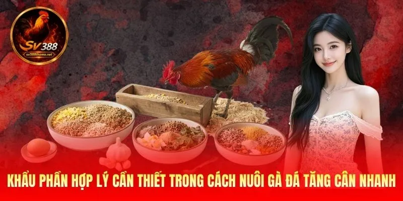 Cách Nuôi Gà Đá Tăng Cân Nhanh Từ SV388 Giúp Chiến Kê Mạnh Khỏe 2 Khẩu phần hợp lý cần thiết trong cách nuôi gà đá tăng cân nhanh